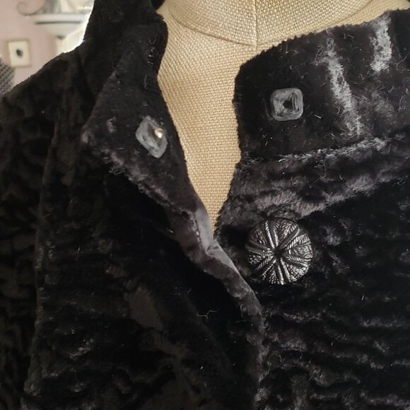 Vintage Black Faux Persian Lamb Button Up Jacket - Picture 7 of 12